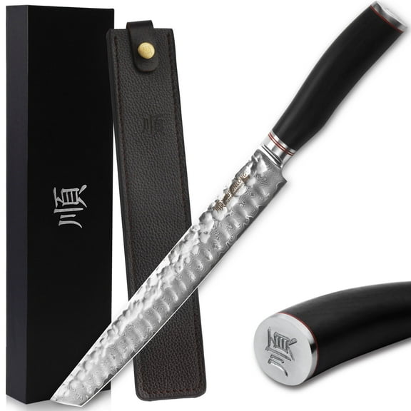 YOUSUNLONG 11-Inch Yanagiba Knife, Japanese Damascus Steel Sujihiki Fillet Knife with Ebony Handle