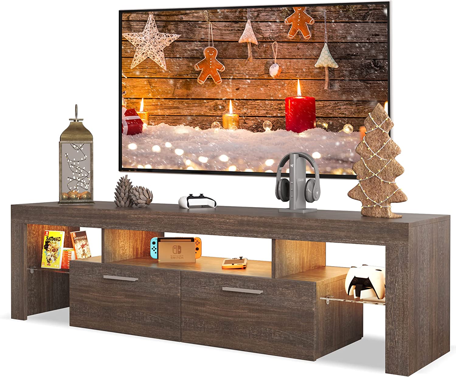 YOUTENG Modern LED TV Stand for 55/60/65/70/75+ inch TV, High Glossy