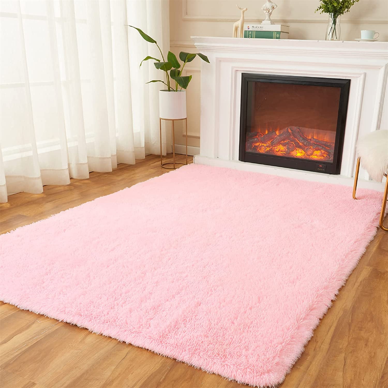 YOUTENG Shag Area Rugs for Bedroom, Pink Fluffy Rug Plush Living Room