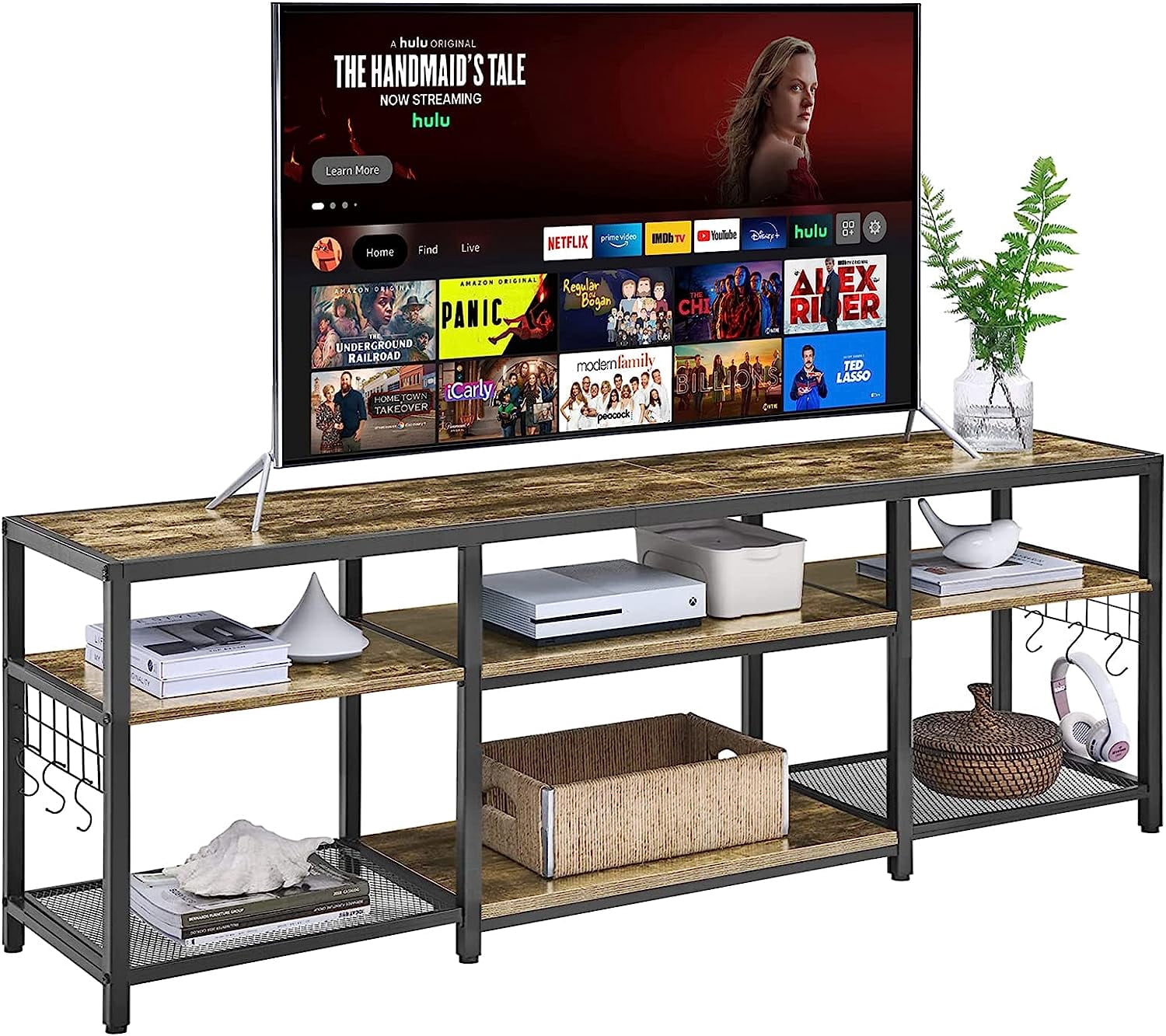 YOUTENG TV Stand for Televisions up to 70 Inch Industrial 65 Inches Entertainment Center with 3