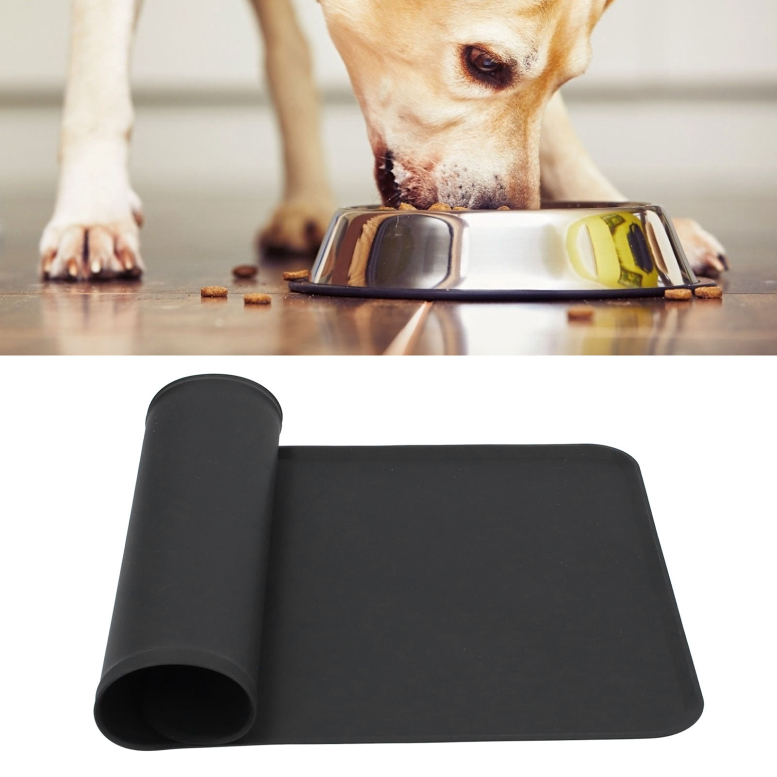 Dog Cat Food Bowl Pad with Raised Edge Waterproof Placemat Washable  Foldable Blue 
