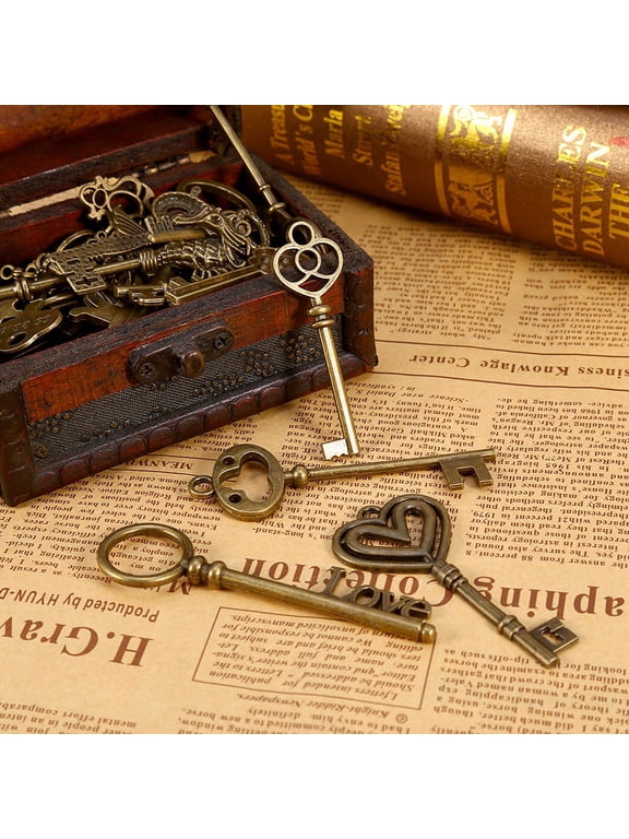 Vintage Keys,69pcs Assorted Antique Vintage Bronze Skeleton Keys Fancy Heart Bow Jewelry,Bronze Keys