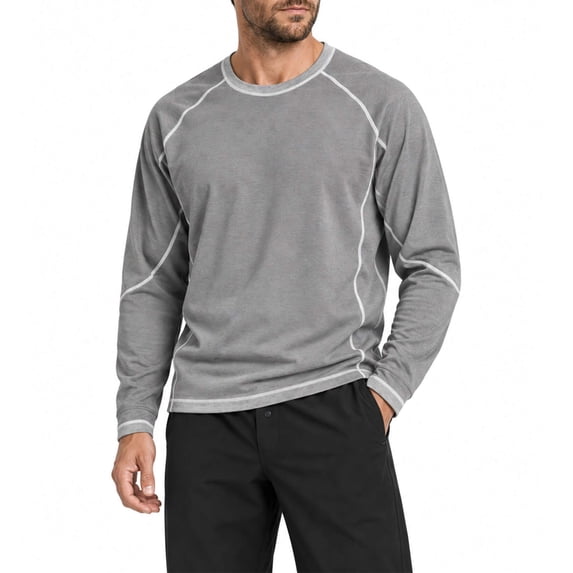 YOUTHUP Men's Long Sleeve T-Shirt Crew Neck Contrast Stitching Athletic Workout Casual Tee Shirts