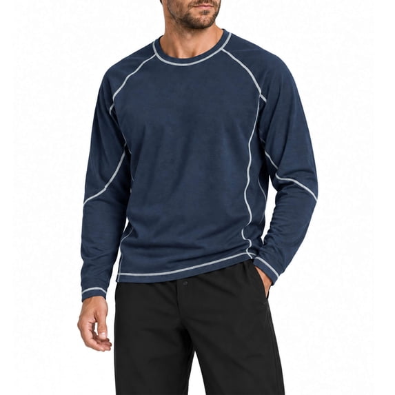 YOUTHUP Men's Long Sleeve T-Shirt Crew Neck Contrast Stitching Athletic Workout Casual Tee Shirts
