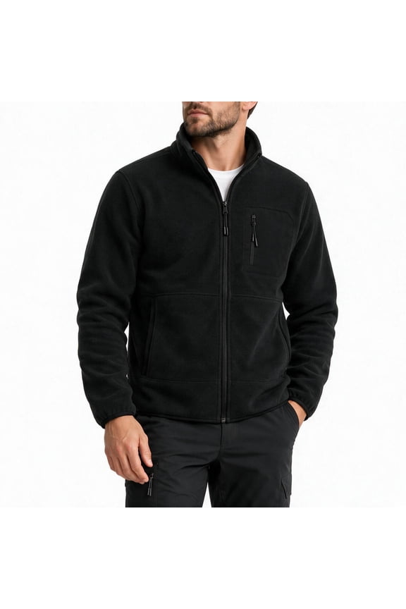 Men's Full-Zip Fleece Jacket Classic Straight Fit Stand Collar Warm Winter Coat Outdoor Casual Layering Outerwear