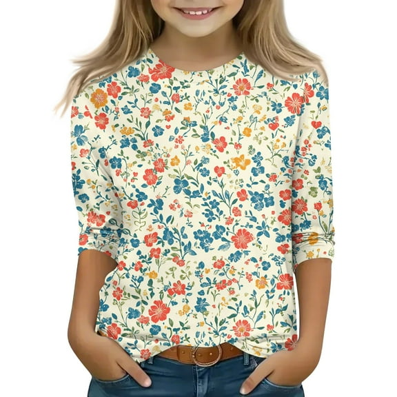 YOUYEDAIN 3/4 Sleeve Shirts for Child Girls 9-10 Crew Neck Tunic Tops Fashion Teen Girls Clothes Soft Blouses Light Blue 9-10 Years