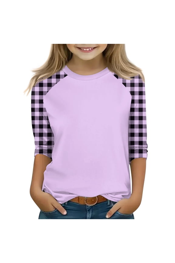 YOUYEDAIN 3/4 Sleeve Shirts for Girls Size 11-12 Crew Neck Top Cute Teen Girls Clothes Oversized Tshirt Light Purple 11-12 Years
