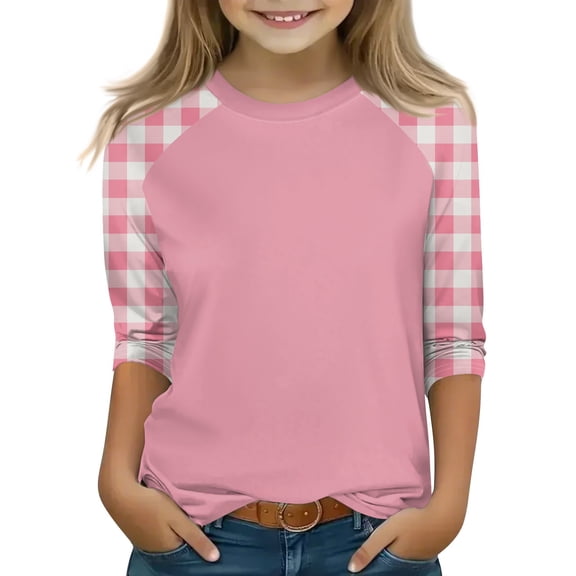 YOUYEDAIN 3/4 Sleeve Shirts for Kids Girls 9-10 Crewneck Tops Causal Teen Girls Clothes Loose Fit Blouses Pink 9-10 Years