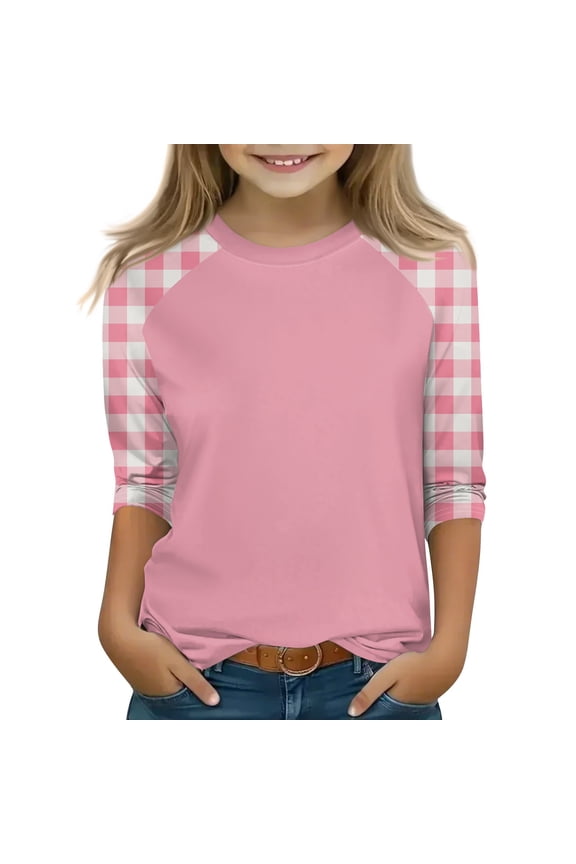 YOUYEDAIN 3/4 Sleeve Shirts for Teen Girls Kids 11-12 Crewneck Tunic Tops Cute Teen Girls Clothes Soft Blouses Pink 11-12 Years