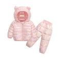 thumbnail image 1 of YOUYEDIAN 2 Piece Kids Snowsuit Ski Suit Boys Girls Metallic Hooded Puffer Jacket Lightweight Packable Quilted Down Coat+Pants Pink 3-4 Years, 1 of 2