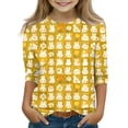 thumbnail image 1 of YOUYEDIAN 2026 Easter Girls 3/4 Length Sleeve Shirts Kids Festival Cute Bunny Print Cotton Tees Tops Holiday Casual Funny Clothes (Yellow, 13-14 Years), 1 of 4