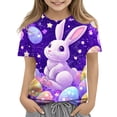 thumbnail image 1 of YOUYEDIAN 2026 Easter Girls T Shirts Funny Bunny Graphic Short Sleeve Tee Tops Festival Cute Cotton T-Shirt Outfits (Purple, 13-14 Years), 1 of 5