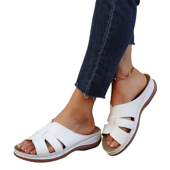 YOUYEDIAN Orthopedic Sandals for Women Beach Open Toe Arch Support Shoes Summer Comfortable Non Slip Slip on Wide Slippers