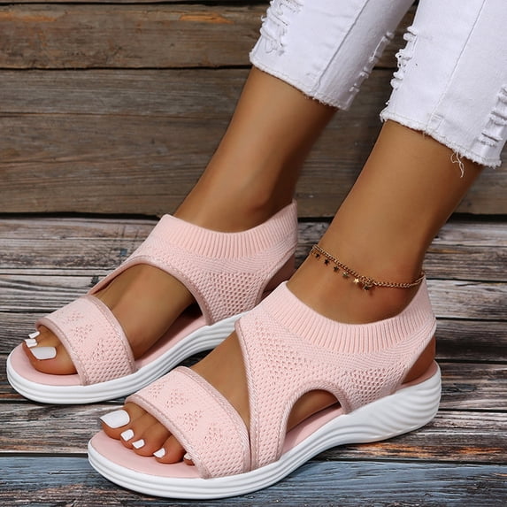 YOUYEDIAN 2026 Orthopedic Sandals for Women Beach Open Toe Arch Support Shoes Summer Comfy Non Slip Slip on Wide Slippers (Pink)