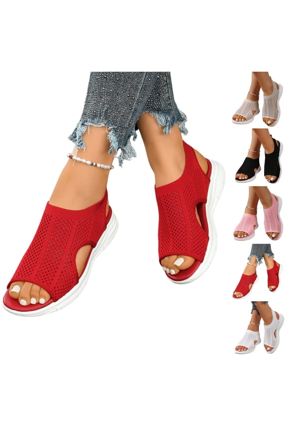 2026 Orthopedic Sandals for Women Beach Open Toe Arch Support Shoes Summer Comfy Slip on Non Slip Casual Slippers (Red)