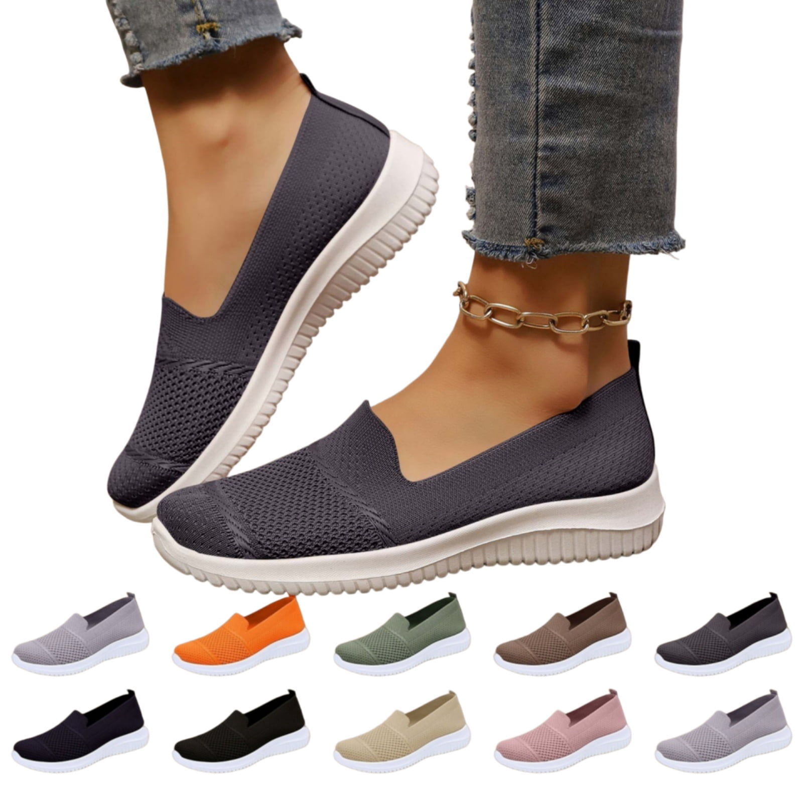 2026 Orthopedic Shoes for Women, Women Wide Width Tennis Shoes Breathable Walking Comfortable Slip on Sneakers, Non Slip Lightweight Sneaker, Nurse Shoes Arch Support Sneakers