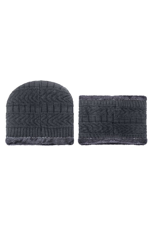 2Pcs Kids Winter Knitted Hats+Scarf Set Warm Fleece Lining Cap for 5-14 Year Old Boys Girls (Gray, One Size)
