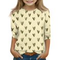thumbnail image 1 of YOUYEDIAN 3/4 Sleeve Shirts for Girls Size 4-5 Floral Print Tops Crew Neck Tshirt Casual Tees Beige 4-5 Years, 1 of 4
