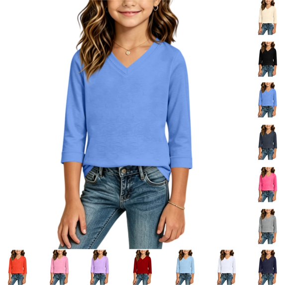 YOUYEDIAN 3/4 Sleeve Tops for Girls Casual Fashion V Neck Shirts
