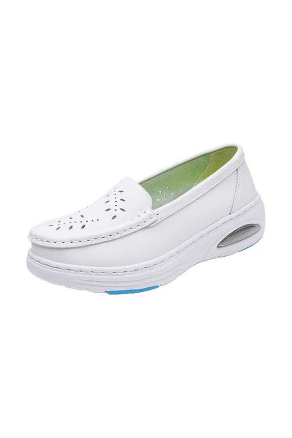 Air-Cushion Orthopedic Shoes for Women Slip-On Nurse Shoes Fashion Round-Toe Wedge Heel Thick-Soled Comfortable Arch Support Walking Loafers (White, 7.5 Wide（EU-39）)