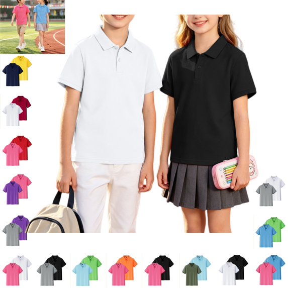 YOUYEDIAN Back To School Kids Polo Shirts Fashion Short Sleeve Quick Dry Sport Versatile Sport School Uniform Casual Lapel Collar Breathable Solid Color Comfortable T-shirts