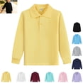 thumbnail image 1 of YOUYEDIAN Back to School Kids Polo Shirts Long Sleeve Warm Comfy Lapel Collar Versatile School Uniform Spring Fall Solid Color Casual Sport Cotton Top, 1 of 4