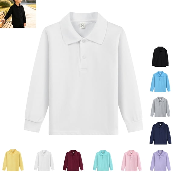 YOUYEDIAN Back to School Kids Polo Shirts Long Sleeve Warm Comfy Lapel Collar Versatile School Uniform Spring Fall Solid Color Casual Sport Cotton Top