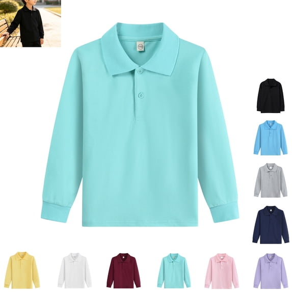 YOUYEDIAN Back to School Kids Polo Shirts Long Sleeve Warm Comfy Lapel Collar Versatile School Uniform Spring Fall Solid Color Casual Sport Cotton Top