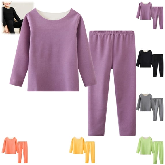 YOUYEDIAN Base Layer Foy Boys Warm 2 Piece Fleece Lined Thermal Underwear Set Fall Winter Long Sleeve Crewneck Tops Kids Comfy Soft Pants