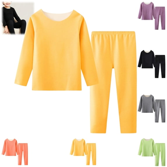 YOUYEDIAN Base Layer Foy Boys Warm 2 Piece Fleece Lined Thermal Underwear Set Fall Winter Long Sleeve Crewneck Tops Kids Comfy Soft Pants