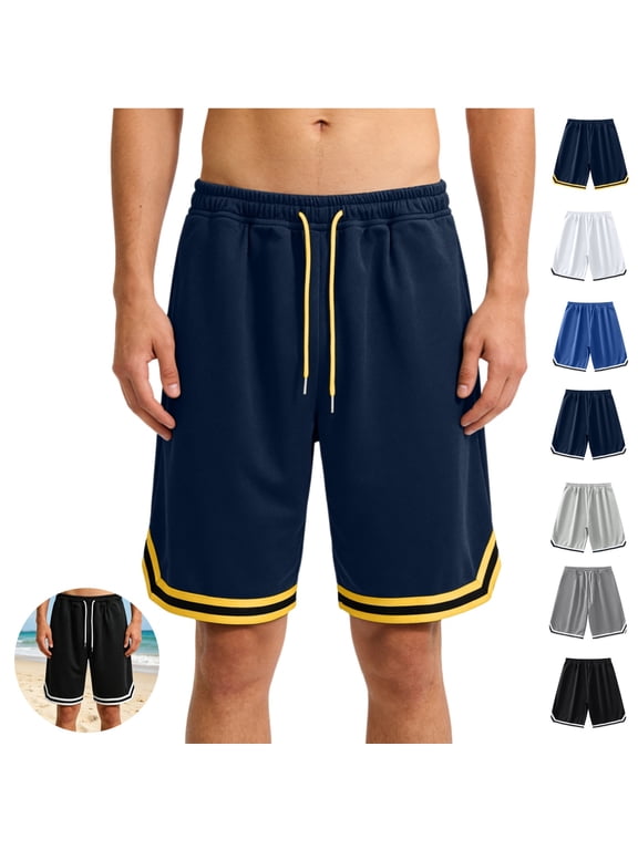 Basketball Shorts Men Drawstring Elastic Waist Gym Shorts with Pockets Loose Lightweight Running Workout Casual Shorts(Yellow,M)