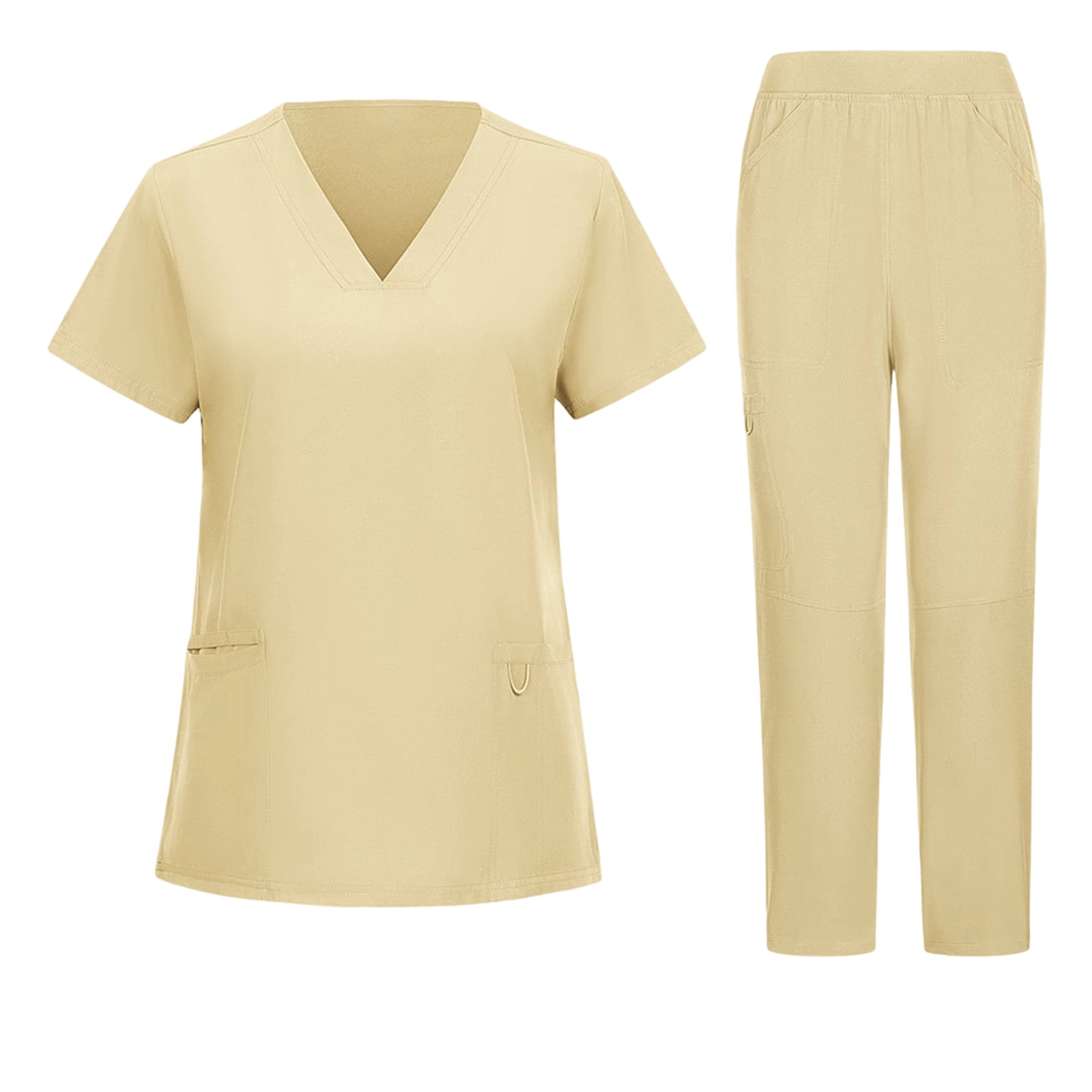 YOUYEDIAN Black Scrubs Sets for Women Stretch V Neck Short Sleeve Top ...