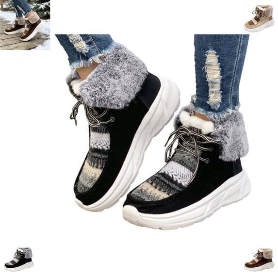 YOUYEDIAN Boots for Women Fall Winter Plush Soft Fashion Lace-up Platform Casual Warm Round Toe Mid Calf Boots Versatile Fuzzy Outdoor Non Slip Snow Shoes