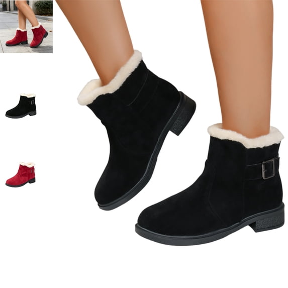 YOUYEDIAN Boots for Women Winter Plush Warm Versatile Block Heel Fashion Round Toe Non Slip Ankle Booties Casual Fleece Lined Soft Comfy Outdoor Shoes