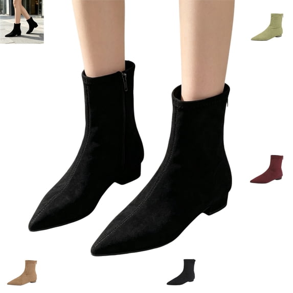 YOUYEDIAN Boots for Women Fall Pointed Toe Fashion Comfy Ankle Booties Low Heel Versatile Suede Flat Shoes
