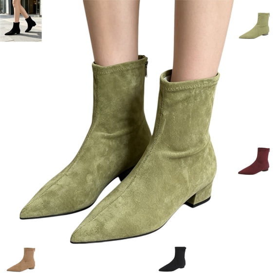 YOUYEDIAN Boots for Women Fall Pointed Toe Fashion Comfy Ankle Booties Low Heel Versatile Suede Flat Shoes