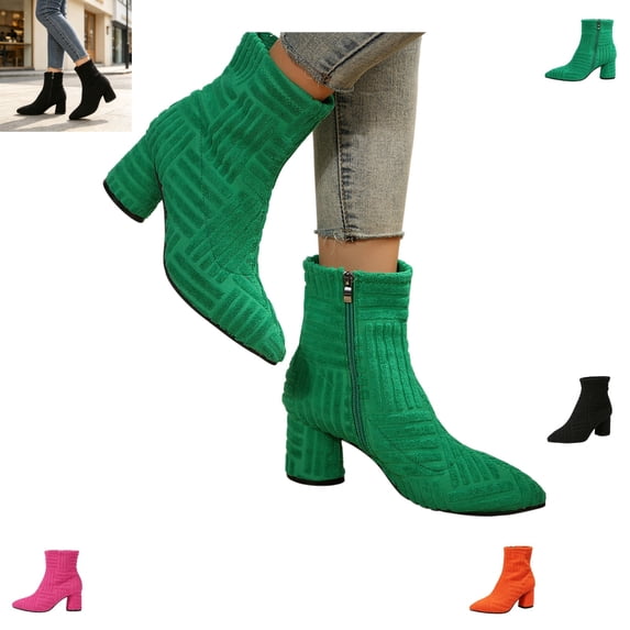 YOUYEDIAN Boots for Women Fall Winter Fashion Print Block Heel Versatile Pointed Toe Ankle Booties Side Zipper Warm Outdoor Walking Shoes