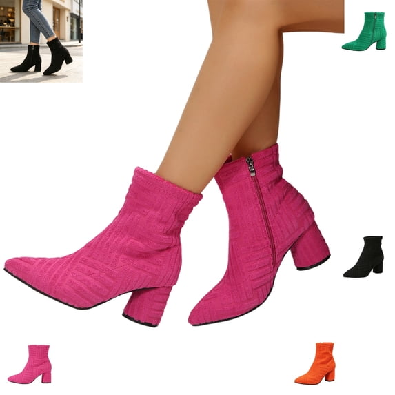 YOUYEDIAN Boots for Women Fall Winter Fashion Print Block Heel Versatile Pointed Toe Ankle Booties Side Zipper Warm Outdoor Walking Shoes