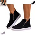 thumbnail image 1 of YOUYEDIAN Boots for Women Fall Winter Platform Side Zipper Comfortable Flat Ankle Booties Round Toe Casual Non Slip Walking Shoes, 1 of 5