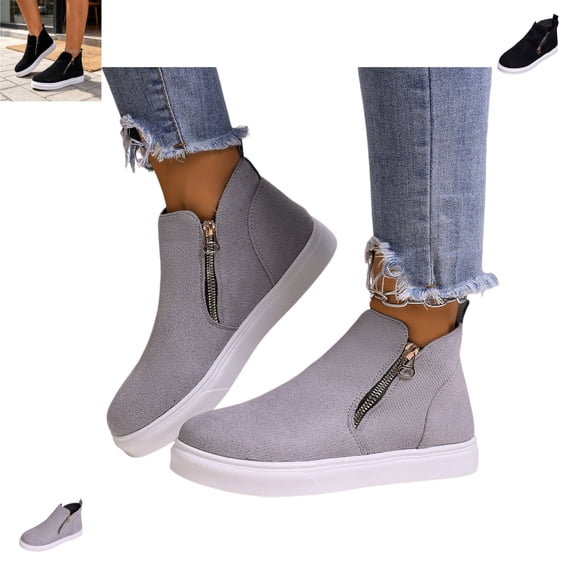 YOUYEDIAN Boots for Women Fall Winter Platform Side Zipper Comfortable Flat Ankle Booties Round Toe Casual Non Slip Walking Shoes