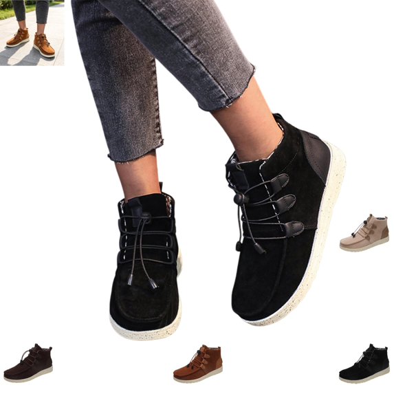 YOUYEDIAN Boots for Women Fall Winter Versatile Warm Lace-up Design Platform Ankle Booties Casual Retro Round Toe Slip On Flat Comfy Walking Shoes