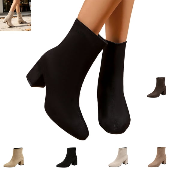 YOUYEDIAN Boots for Women Fall Winter Vintage Pointed Toe Casual Ankle Booties Block Heel Fashion Comfy Warm Shoes
