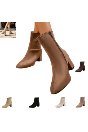 Boots for Women Fall Winter Vintage Pointed Toe Casual Ankle Booties Block Heel Fashion Comfy Warm Shoes