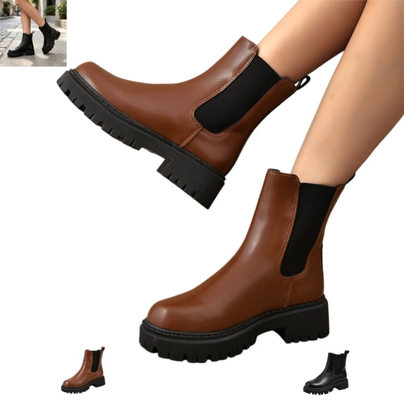 YOUYEDIAN Boots for Women Fashion Fall Winter Block Heel Comfy British Ankle Booties Leather Warm Casual Outdoor Round Toe Shoes