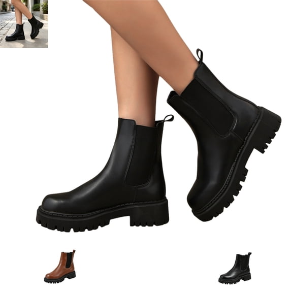 YOUYEDIAN Boots for Women Fashion Fall Winter Block Heel Comfy British Ankle Booties Leather Warm Casual Outdoor Round Toe Shoes