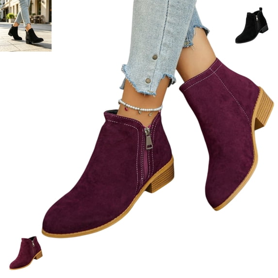 YOUYEDIAN Boots for Women Fashion Low Block Heel Versatile Pointed Toe Comfy Short Booties Casual Side Zipper Walking Shoes