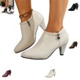 thumbnail image 1 of YOUYEDIAN Boots for Women Fashion Pointed Toe Side Zipper High Kitten Heel Short Booties Versatile Walking Leather Shoes, 1 of 5