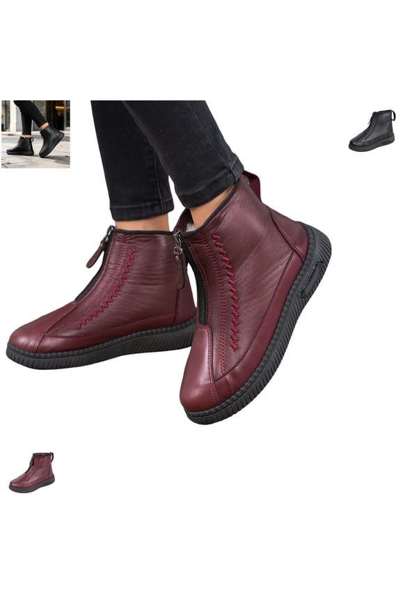 Boots for Women Front Zipper Fashion Platform Non Slip Ankle Booties Leather Warm Comfy Outdoor Snow Shoes