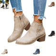 thumbnail image 1 of YOUYEDIAN Boots for Women Pointed Toe Mid Block Heel Comfy Ankle Booties Outdoor Fashion Side Zipper Breathable Casual Shoes, 1 of 5