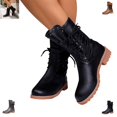 thumbnail image 1 of YOUYEDIAN Boots for Women Side Lace-up Versatile Ankle Mid Top Booties Block Low Heel Comfy Casual Outdoor Shoes, 1 of 5